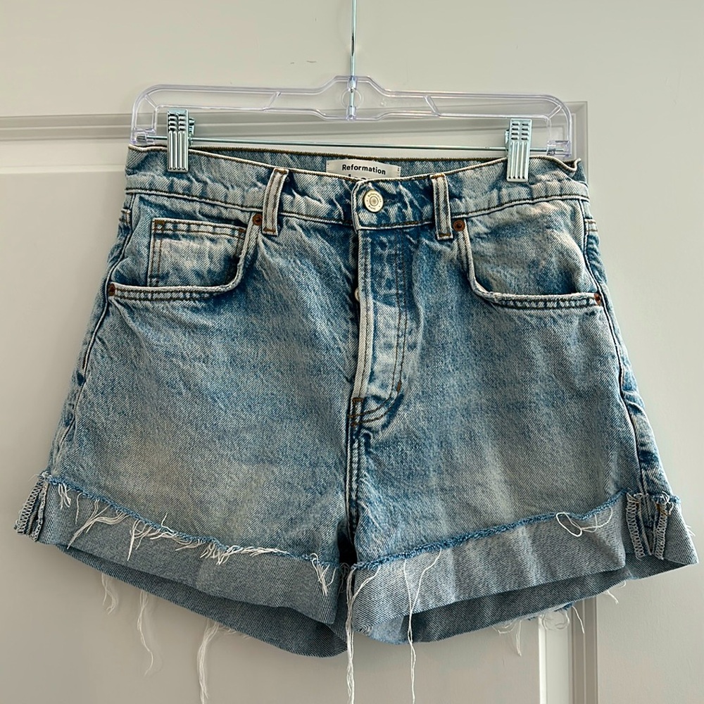 Reformation cuffed denim shorts